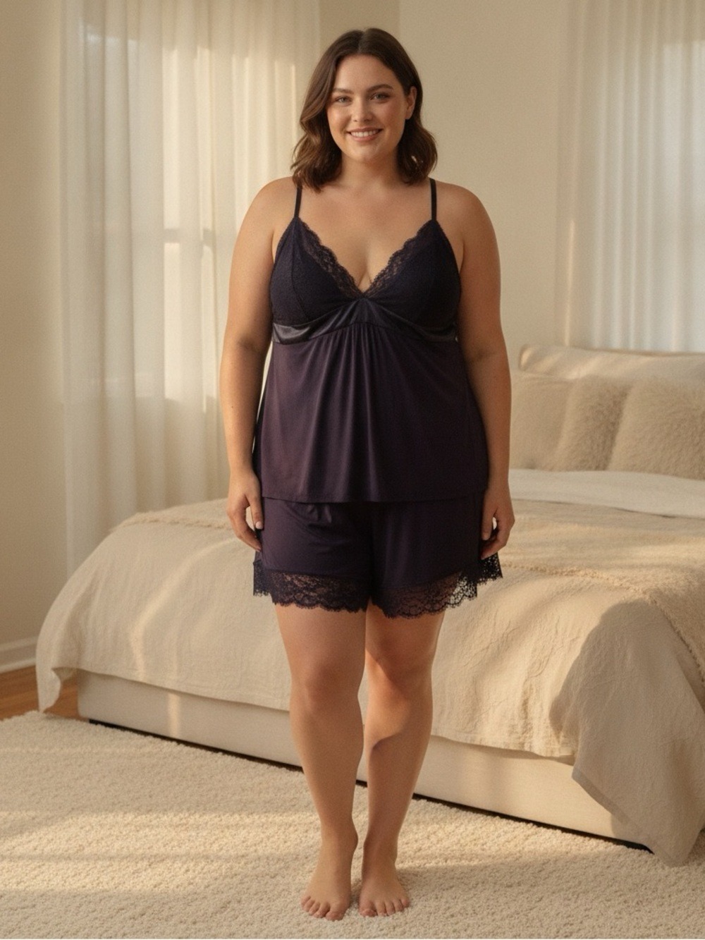 NWT City Chic Viva PJ Set Navy XL/22 Lace Trim Cami & Shorts Plus Size Sleepwear